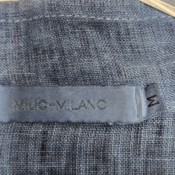 MILIO MILANO 100% Linen Roll Tab Sleeves Lagenlook Boho Blue Button-Up Shirt M - Picture 4 of 8